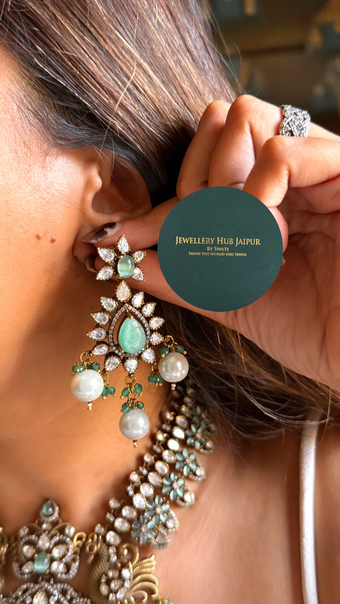 Munar-Mint doublet Moissanite uncut victorian mid length set