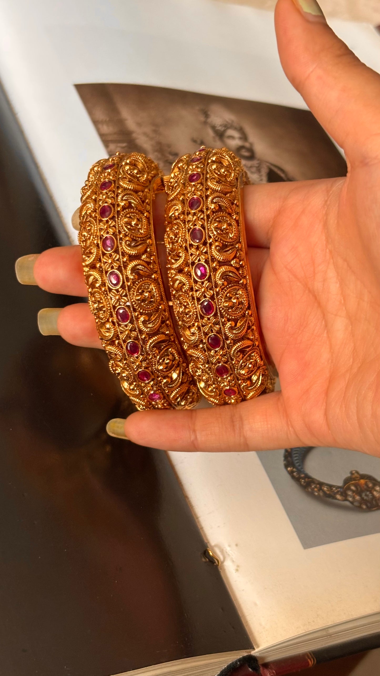 Goddess Laxmi inspired ruby gold Bangles