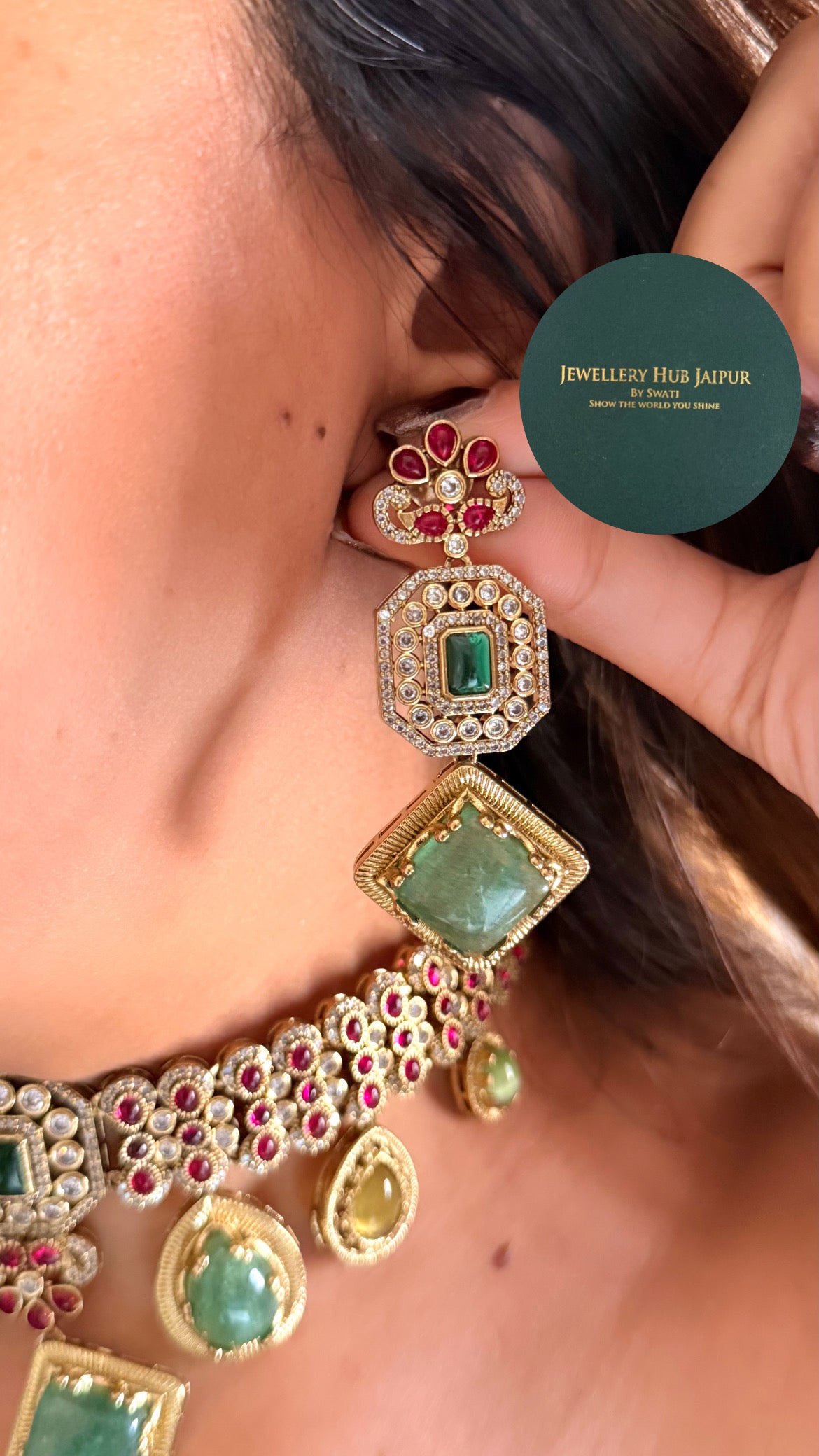 Vanya Mint doublet and rani pink moissanite choker set