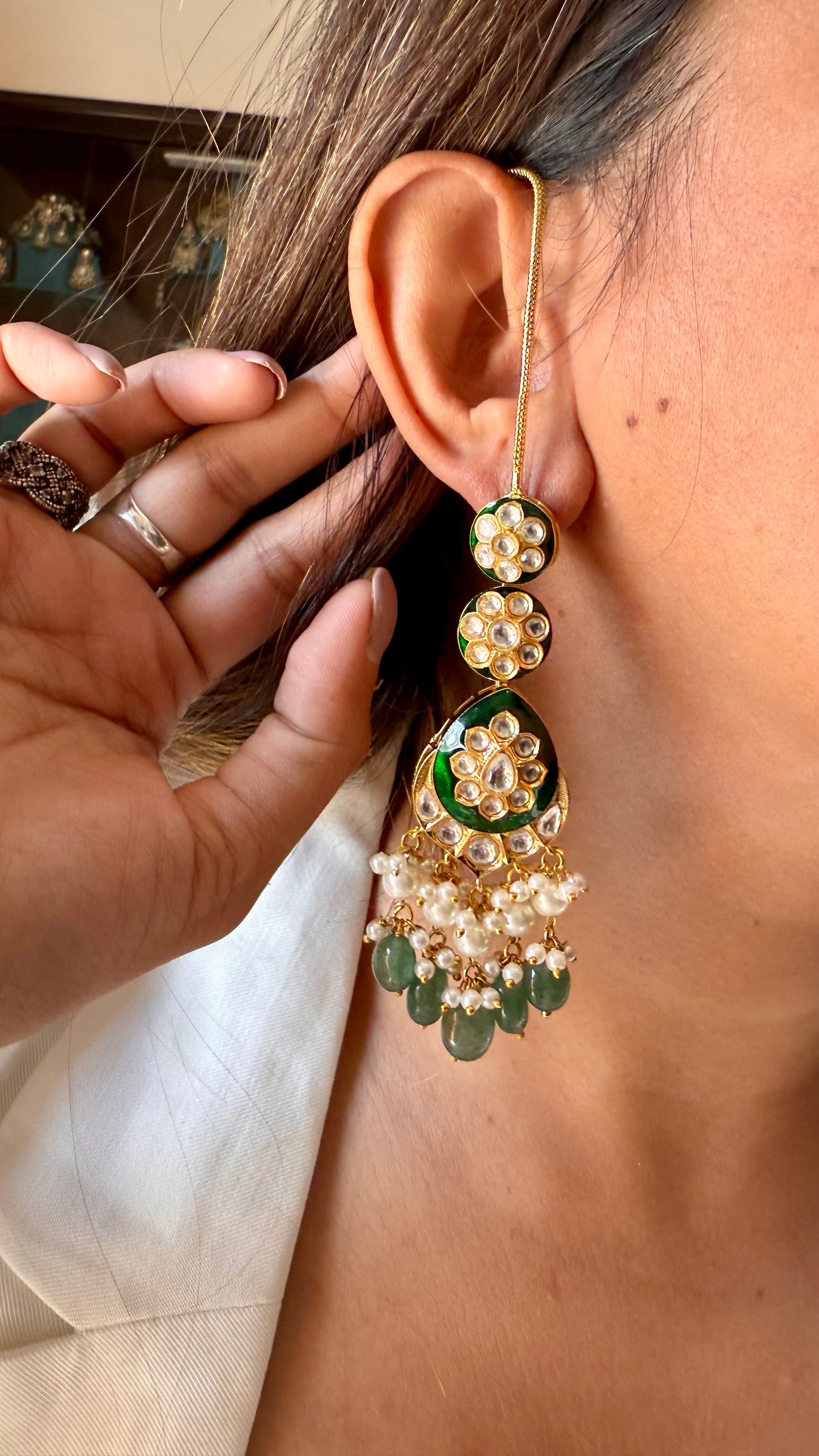 Emerald gold meenakari earrings