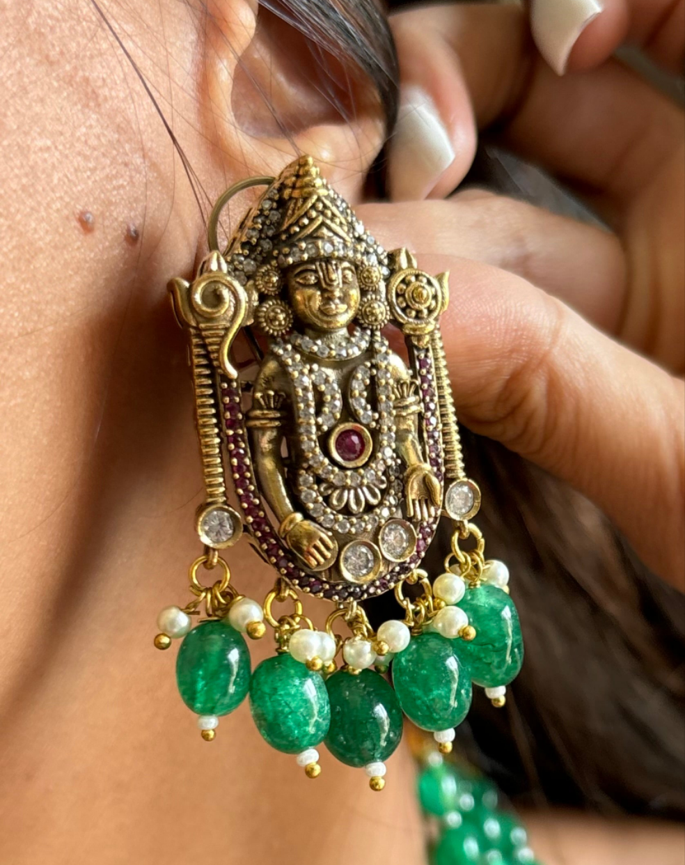 Emerald temple earrings