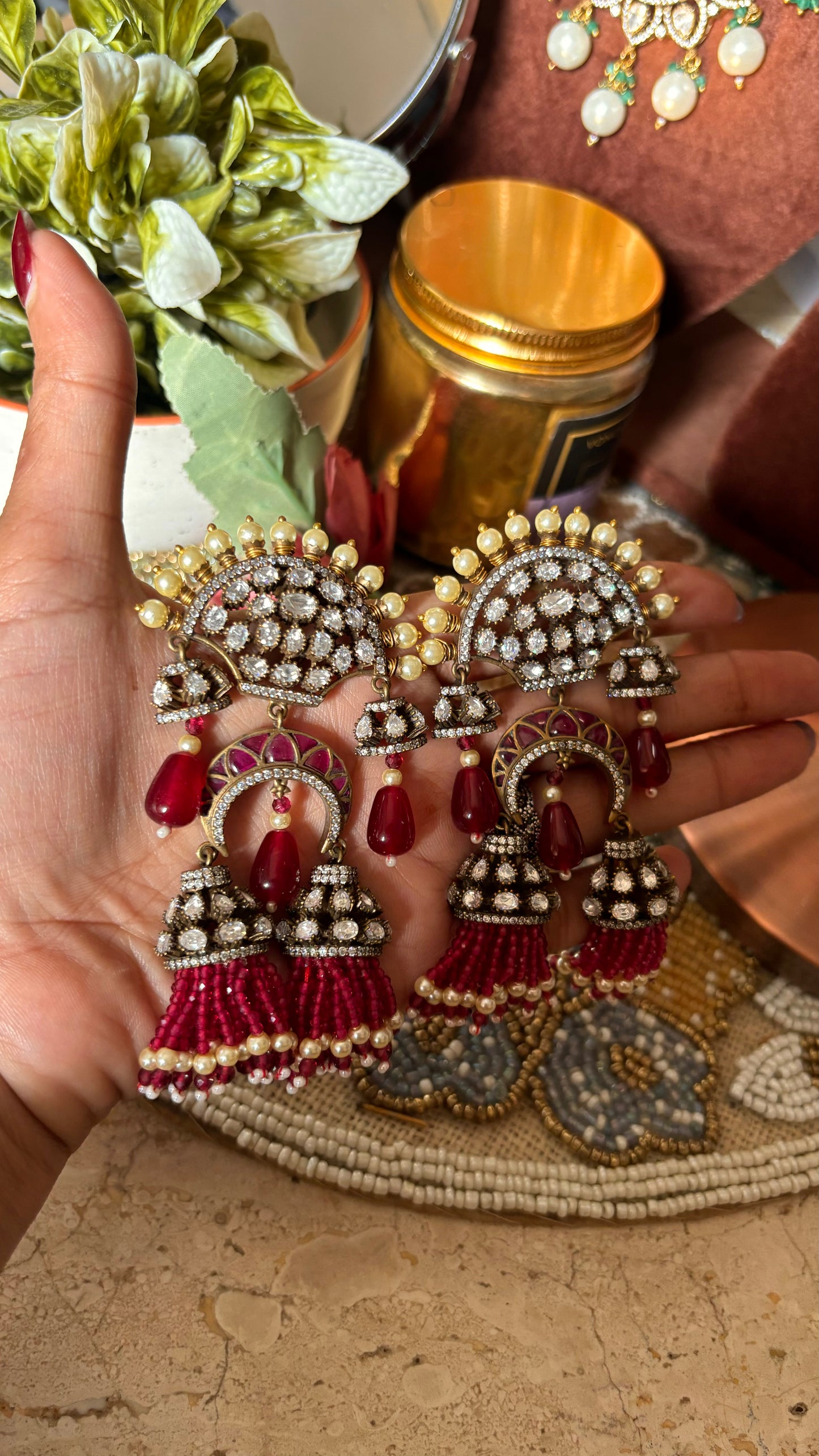 Ruby moissanite designer danglers