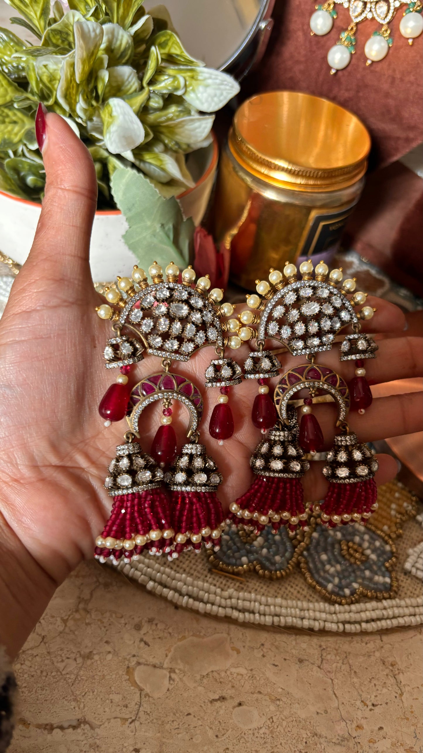 Ruby moissanite designer danglers
