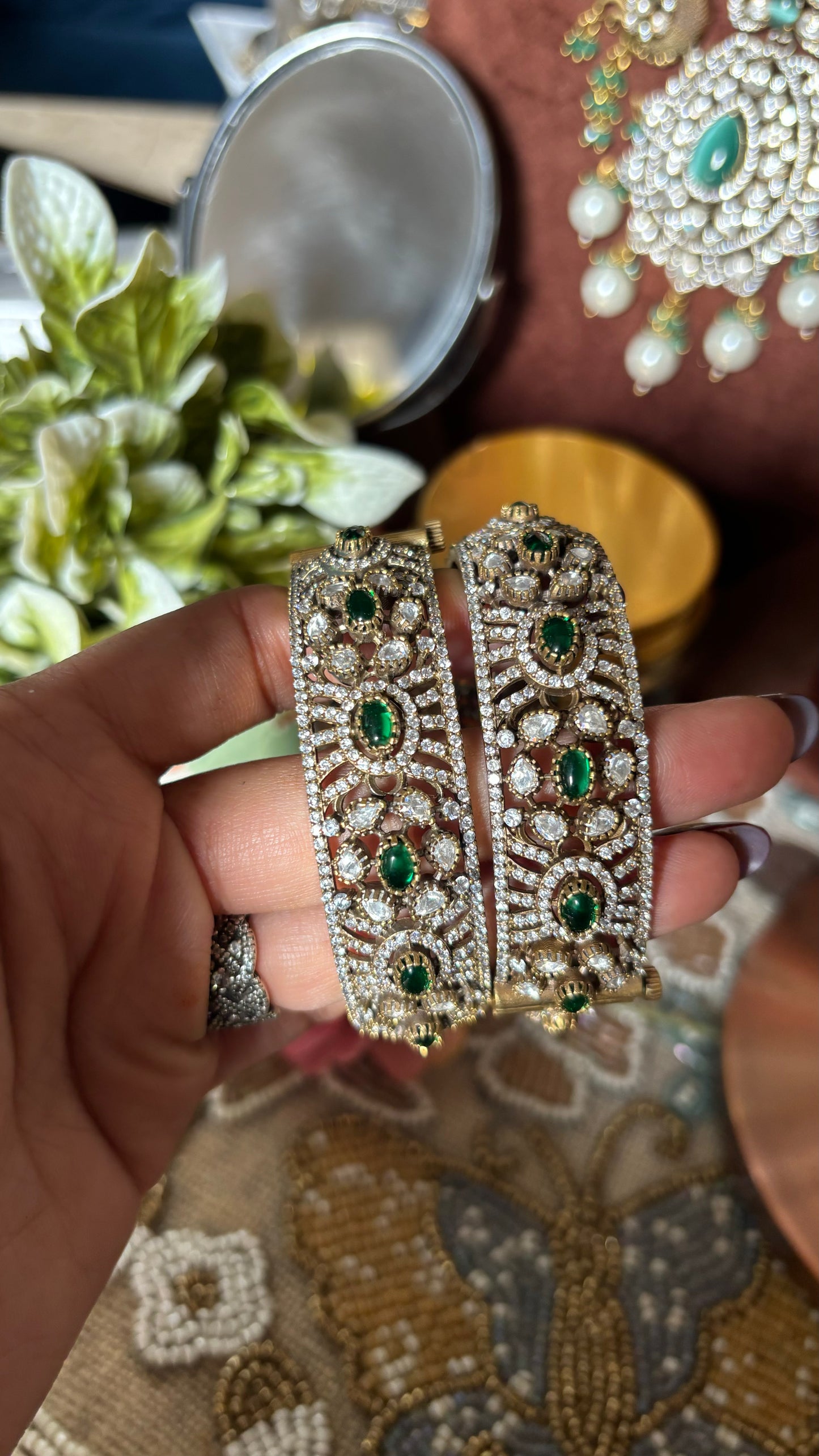 Emerald moissanite victorian bangles