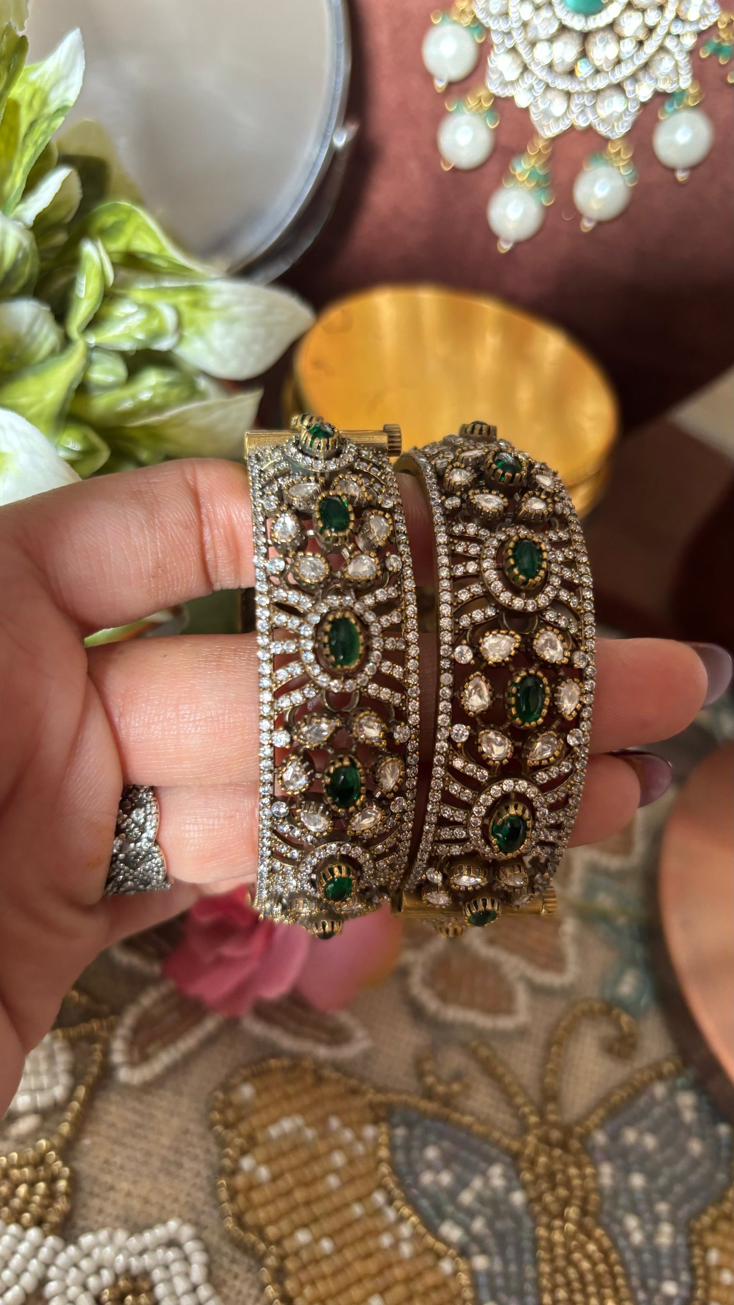 Emerald moissanite victorian bangles