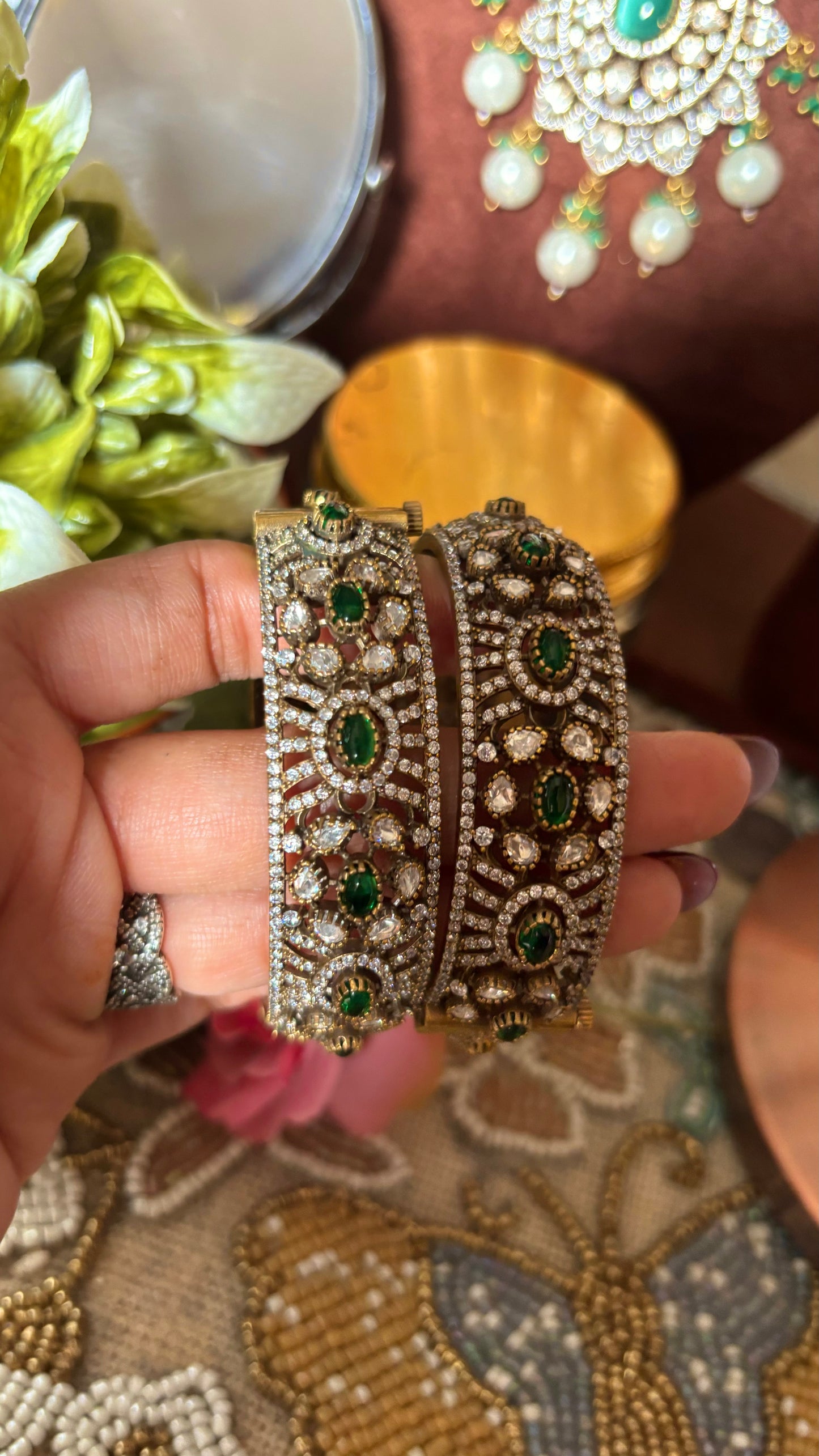 Emerald moissanite victorian bangles