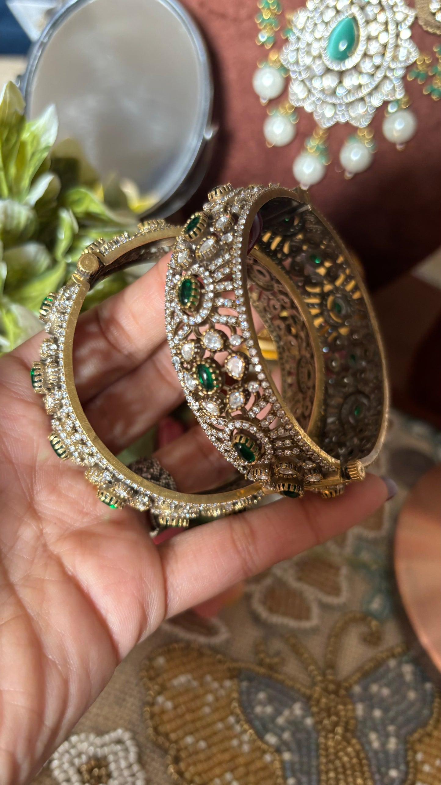 Emerald moissanite victorian bangles