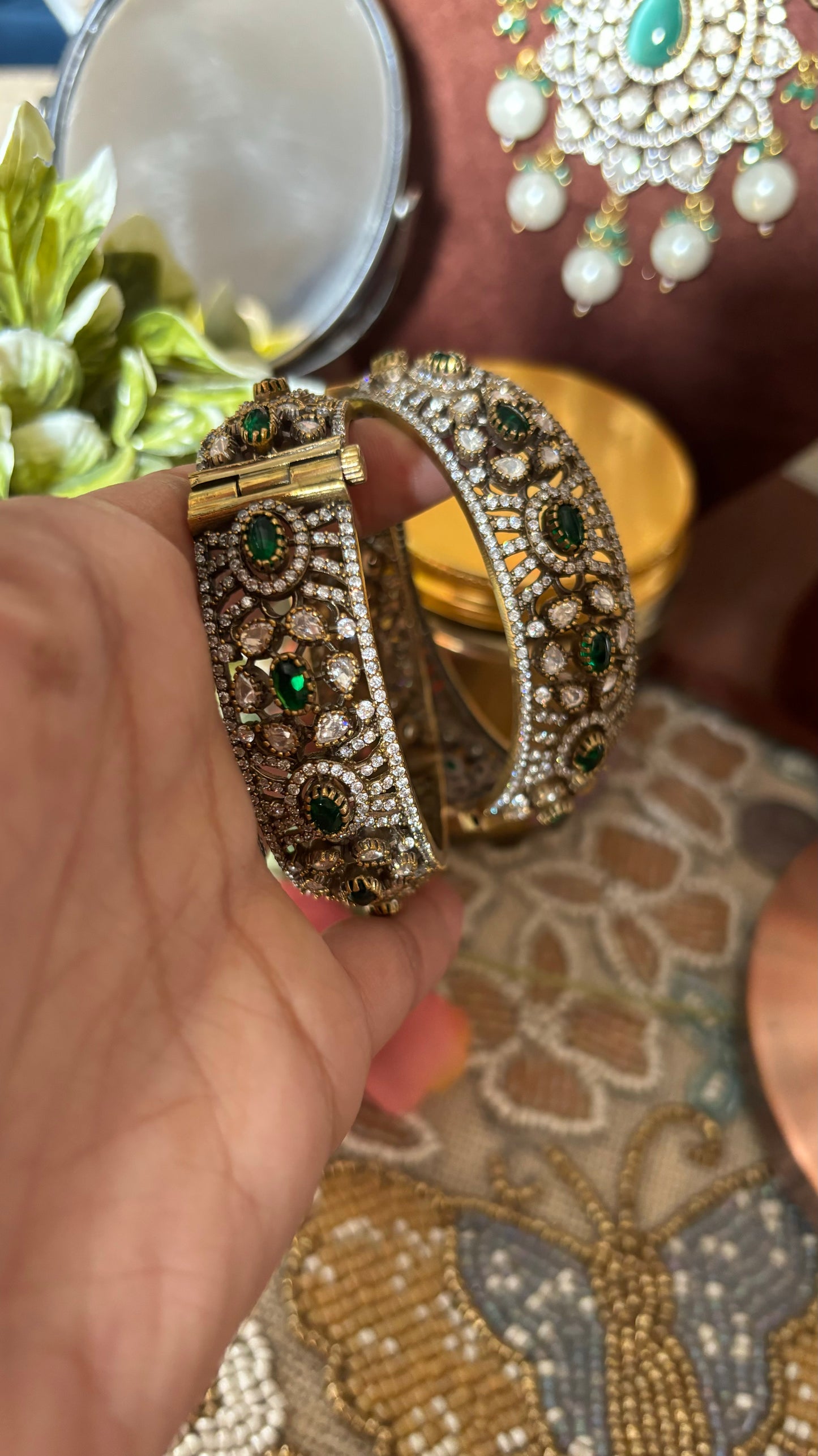 Emerald moissanite victorian bangles