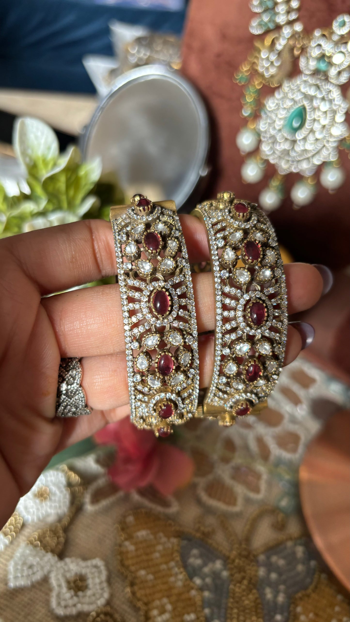 Ruby moissanite victorian bangles
