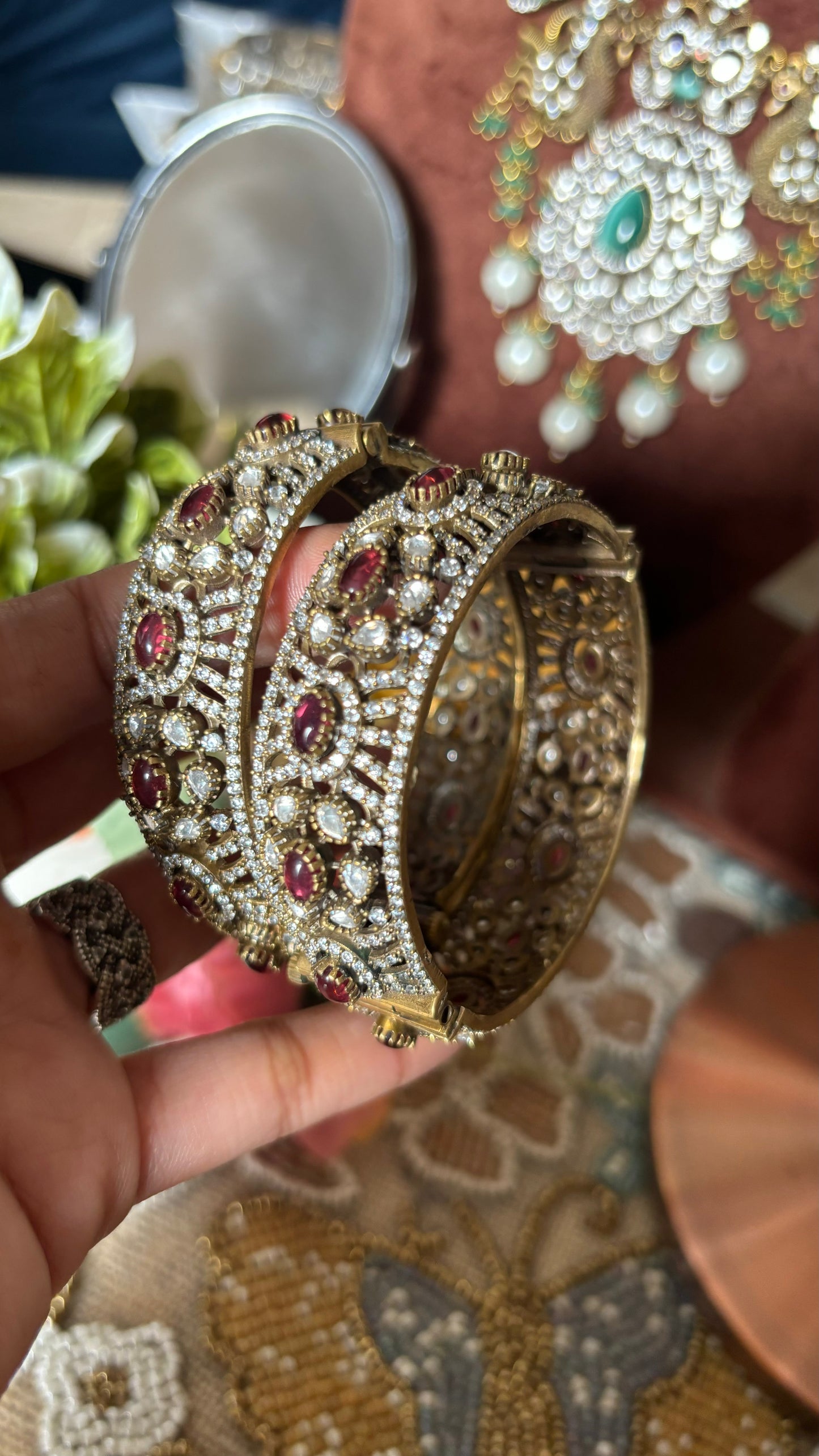 Ruby moissanite victorian bangles