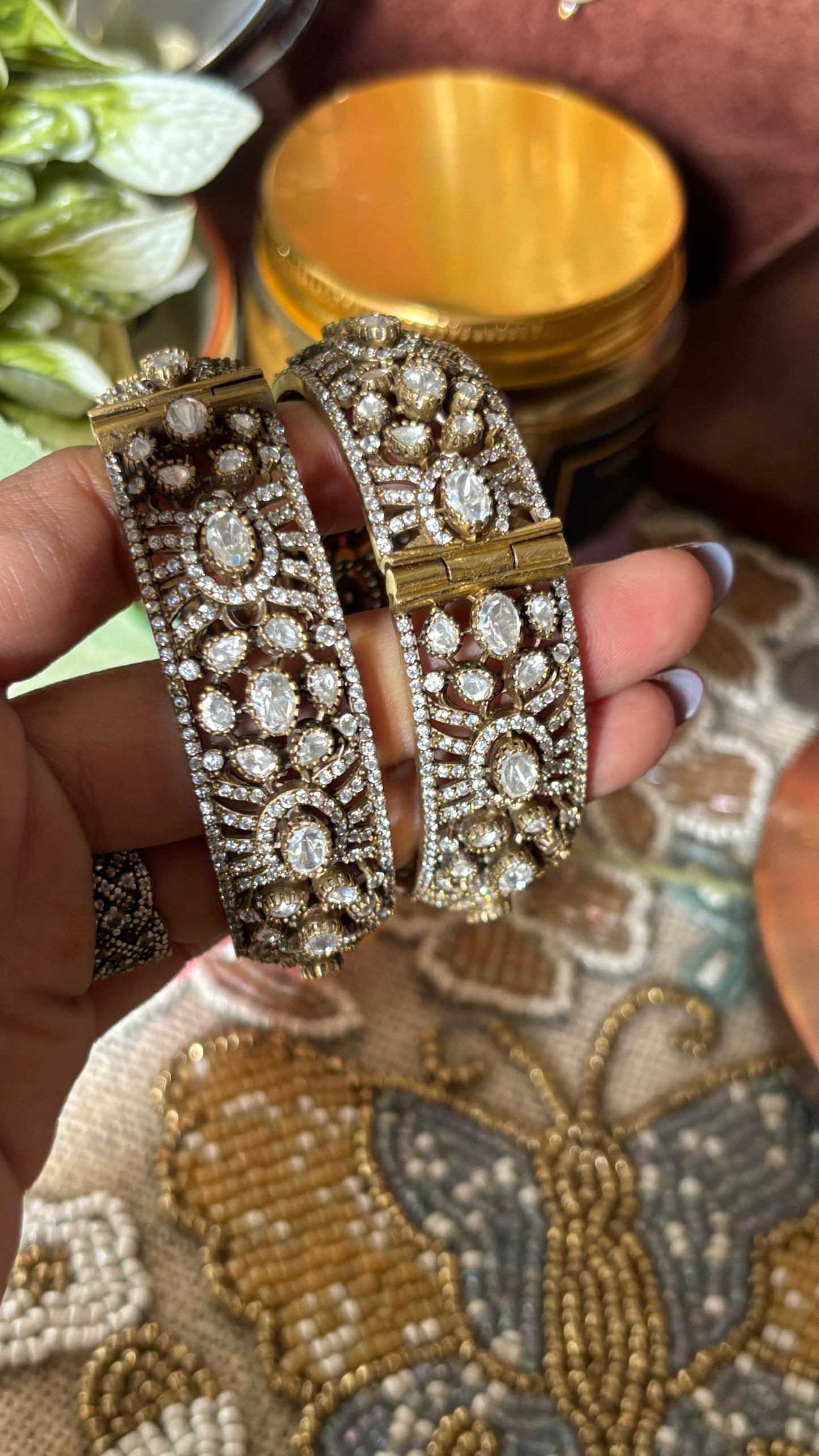 Moissanite polki victorian bangles