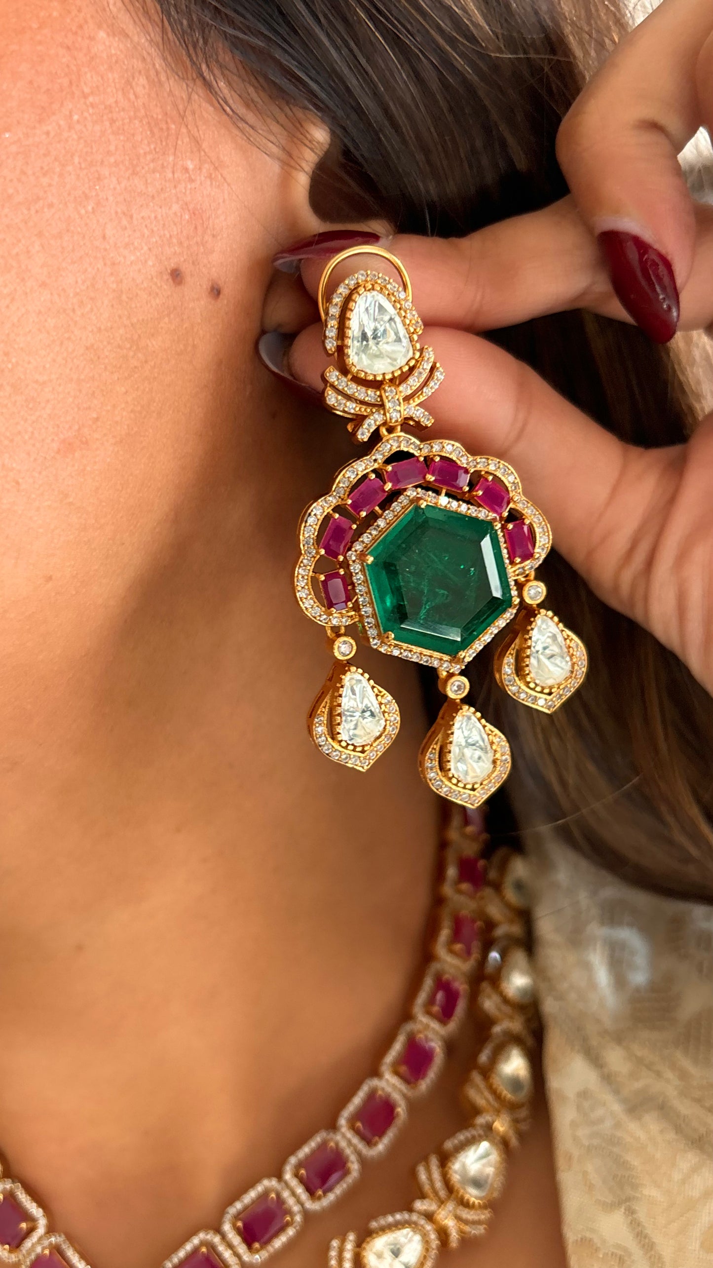 Hiranya ruby emerald heritage Moissanite collar necklace set