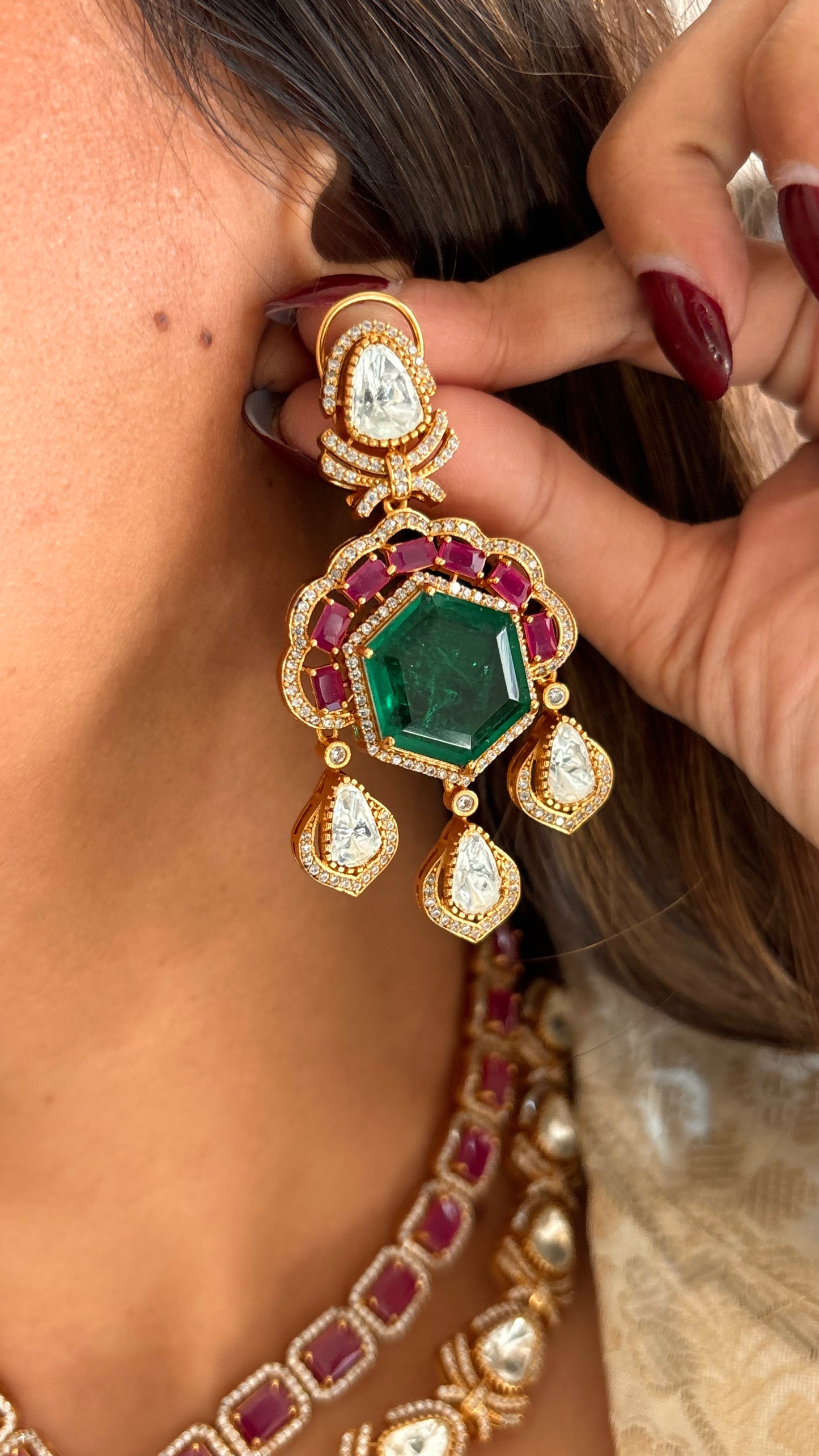 Hiranya ruby emerald heritage Moissanite collar necklace set