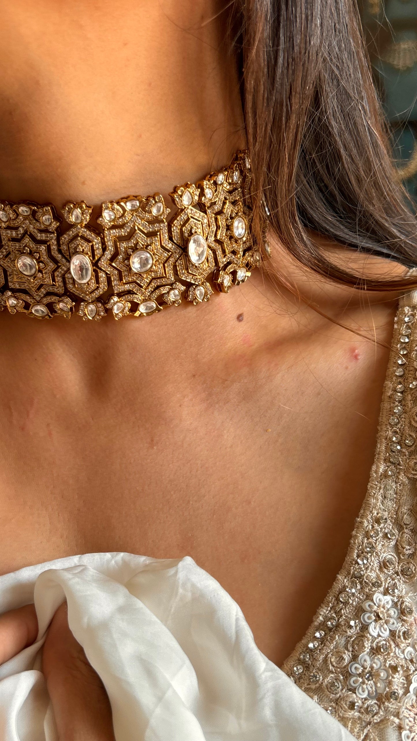 Moissanite polki choker