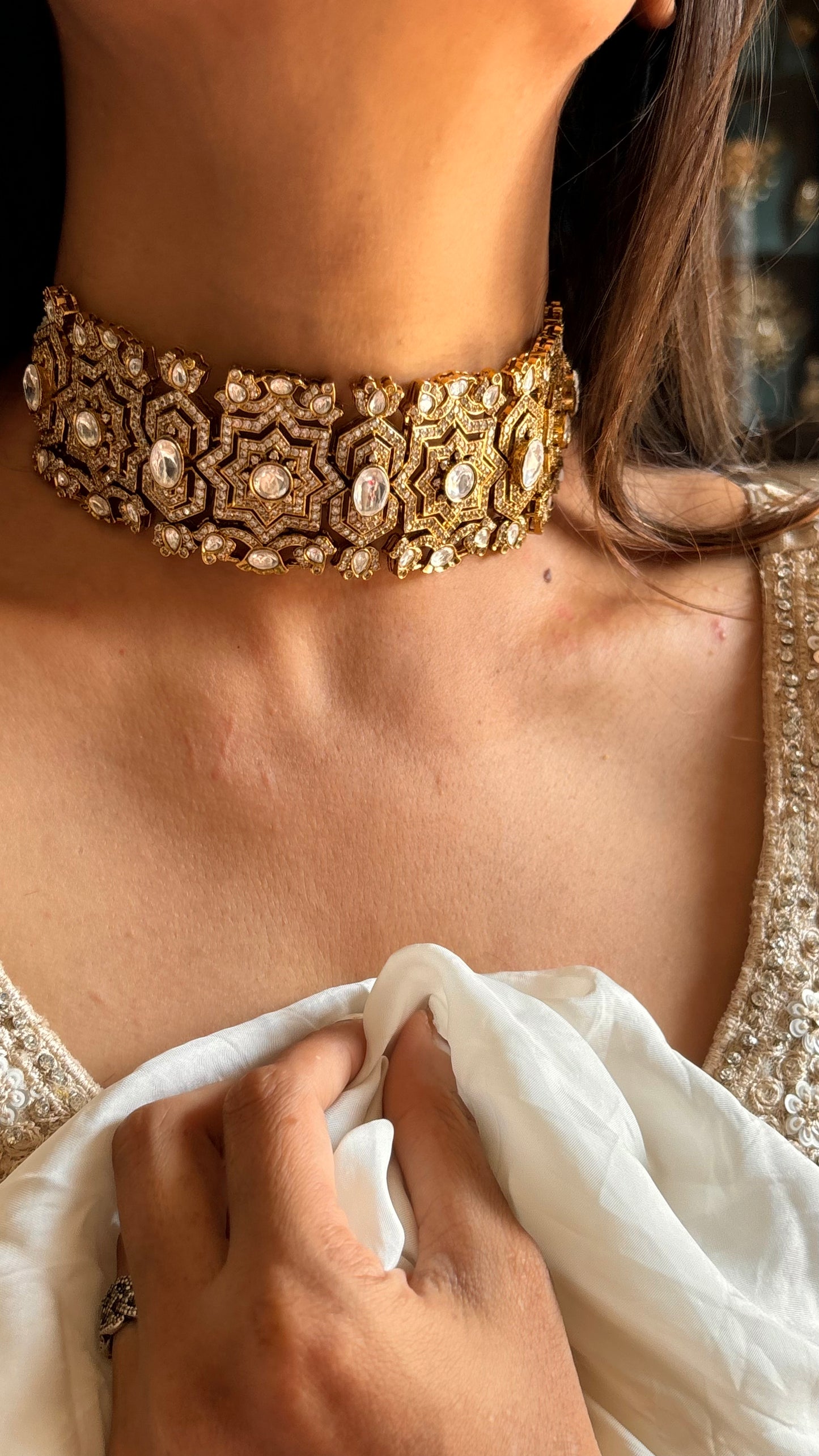 Moissanite polki choker