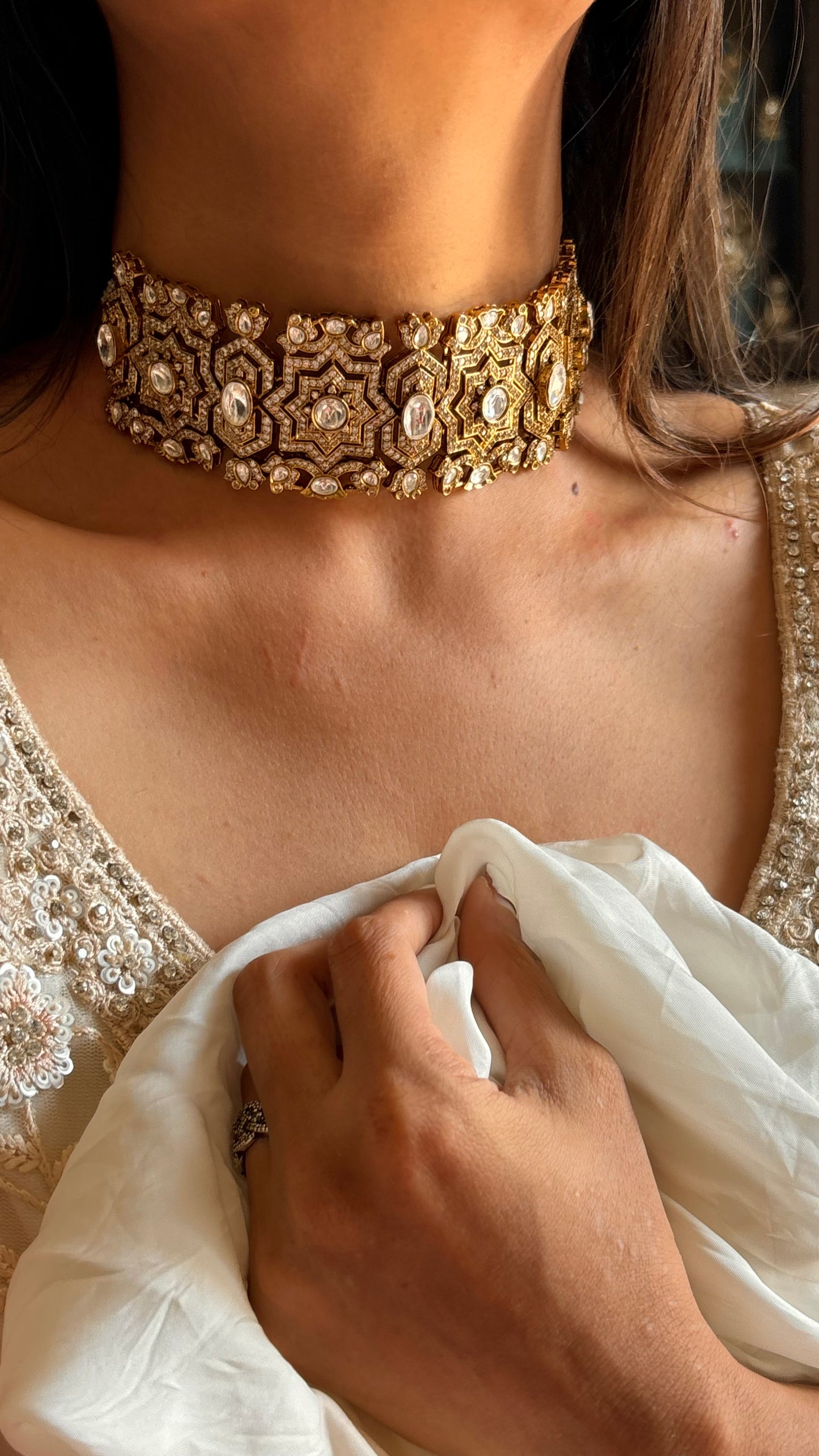 Moissanite polki choker