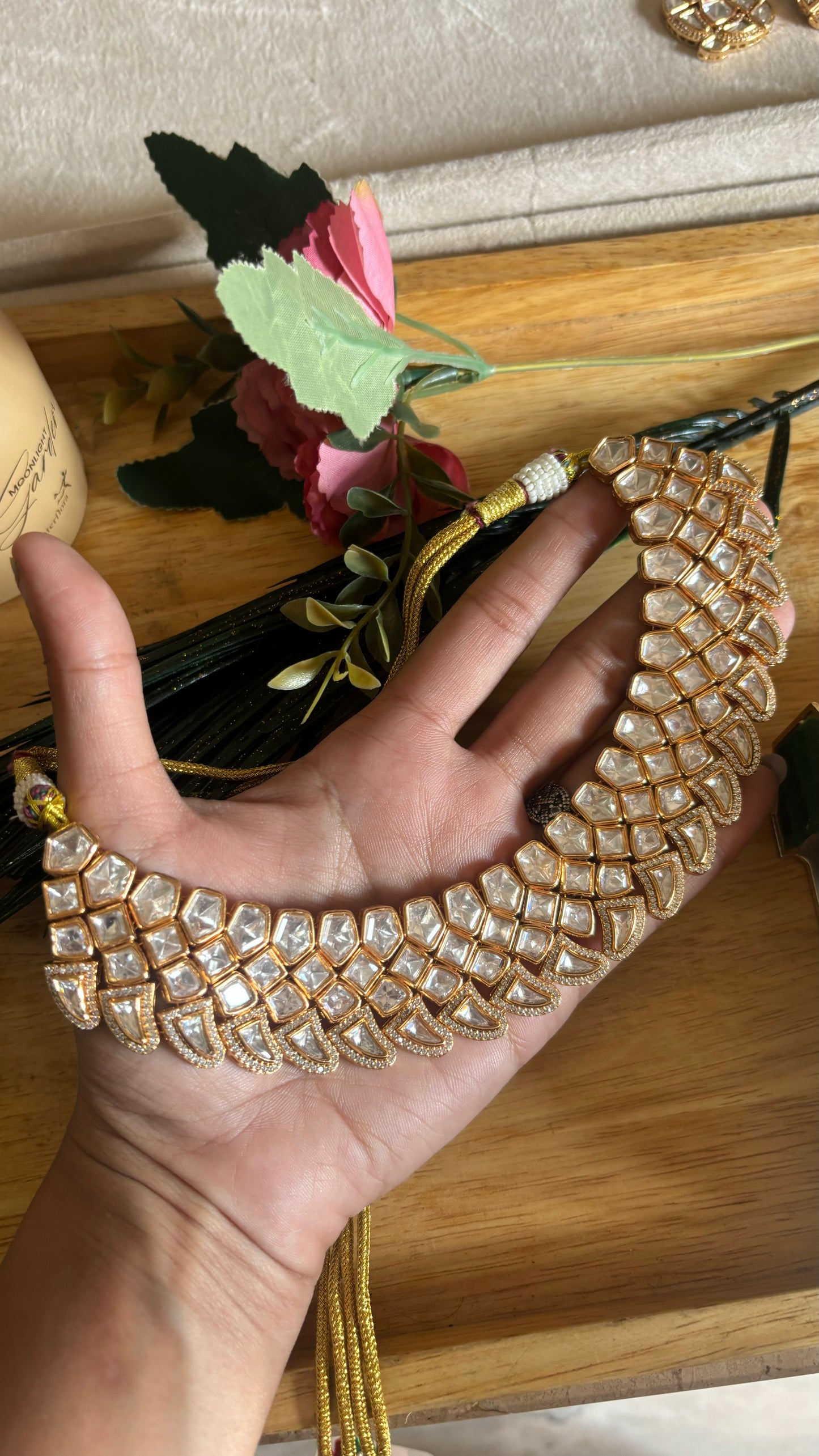 Moissanite gold polki collar necklace
