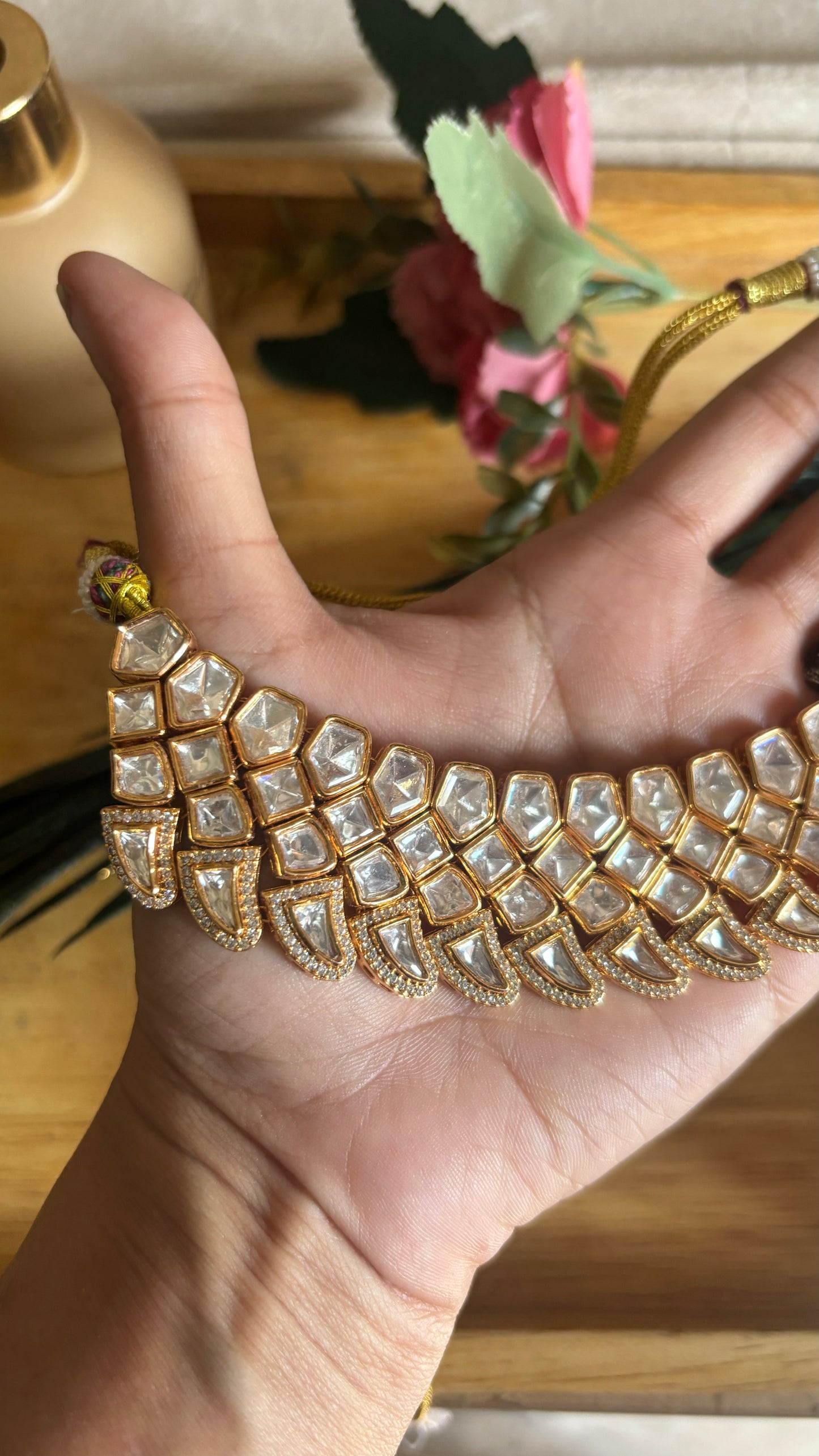 Moissanite gold polki collar necklace