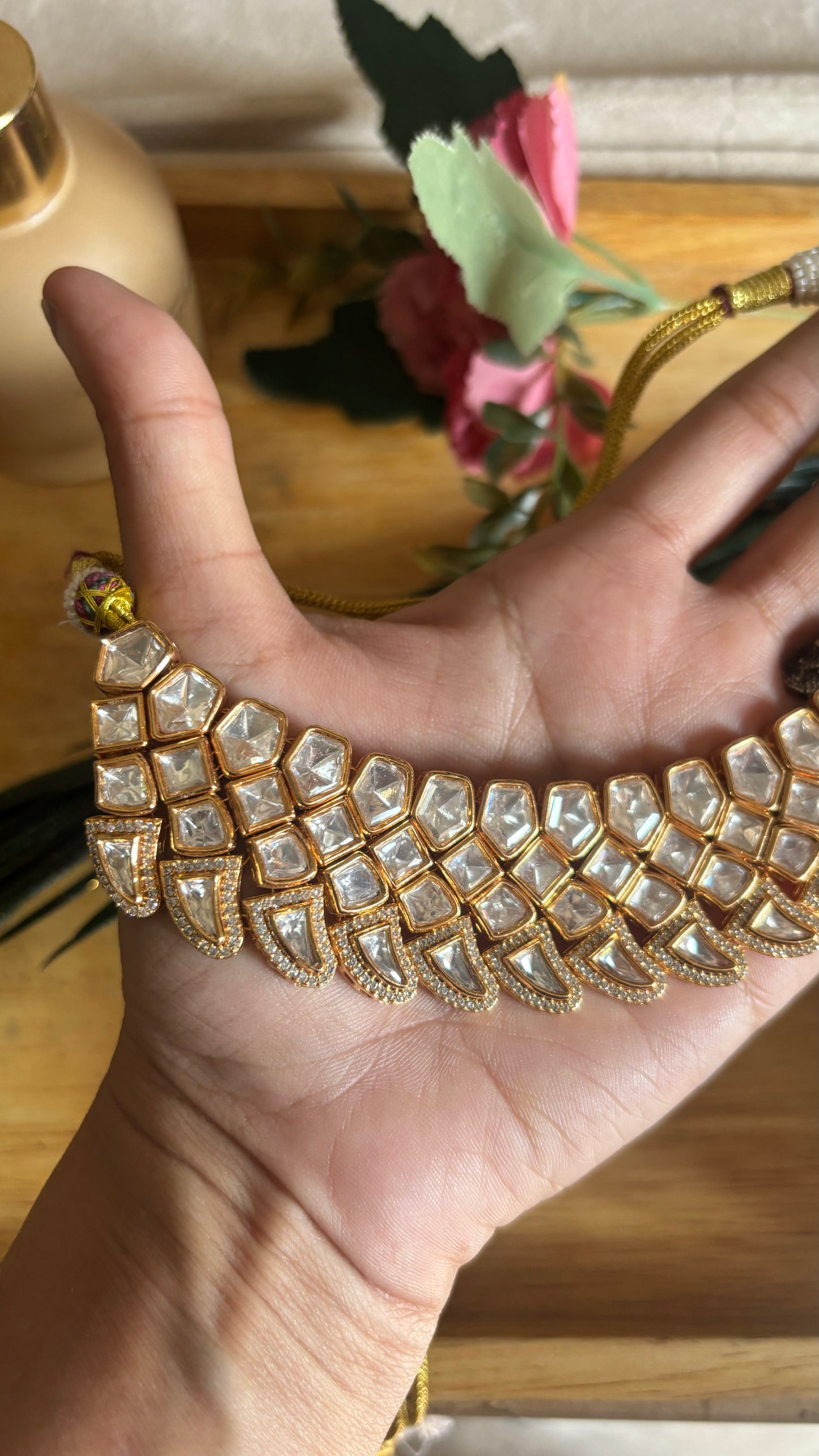 Moissanite gold polki collar necklace