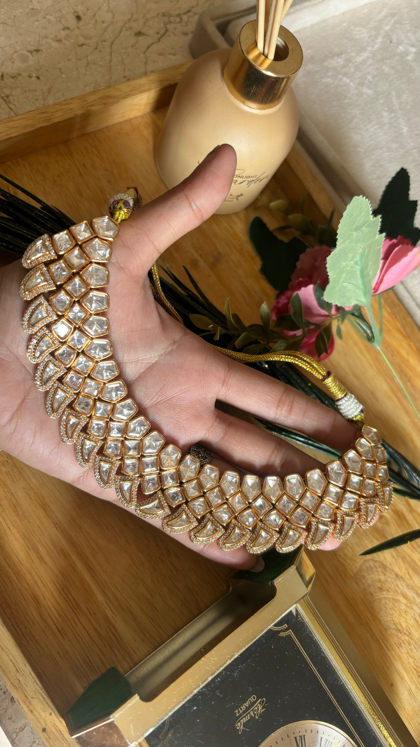 Moissanite gold polki collar necklace