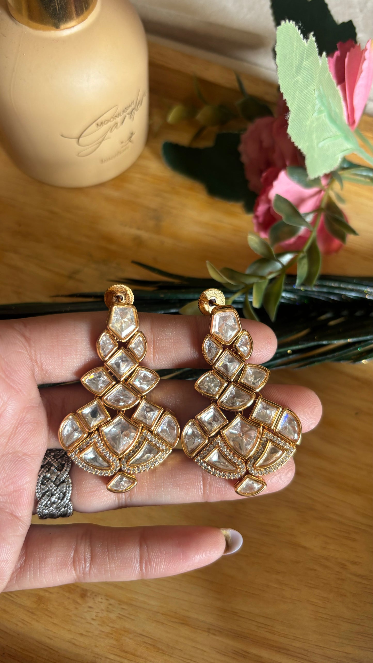 Moissanite gold polki collar necklace