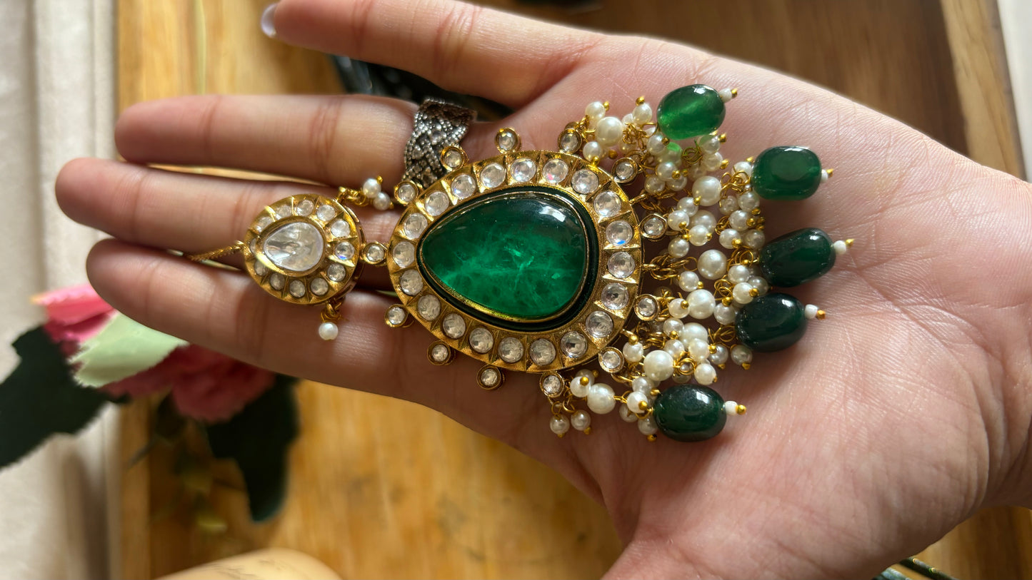 Emerald doublet polki victorian maangtika