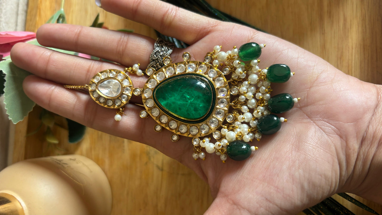 Emerald doublet polki victorian maangtika