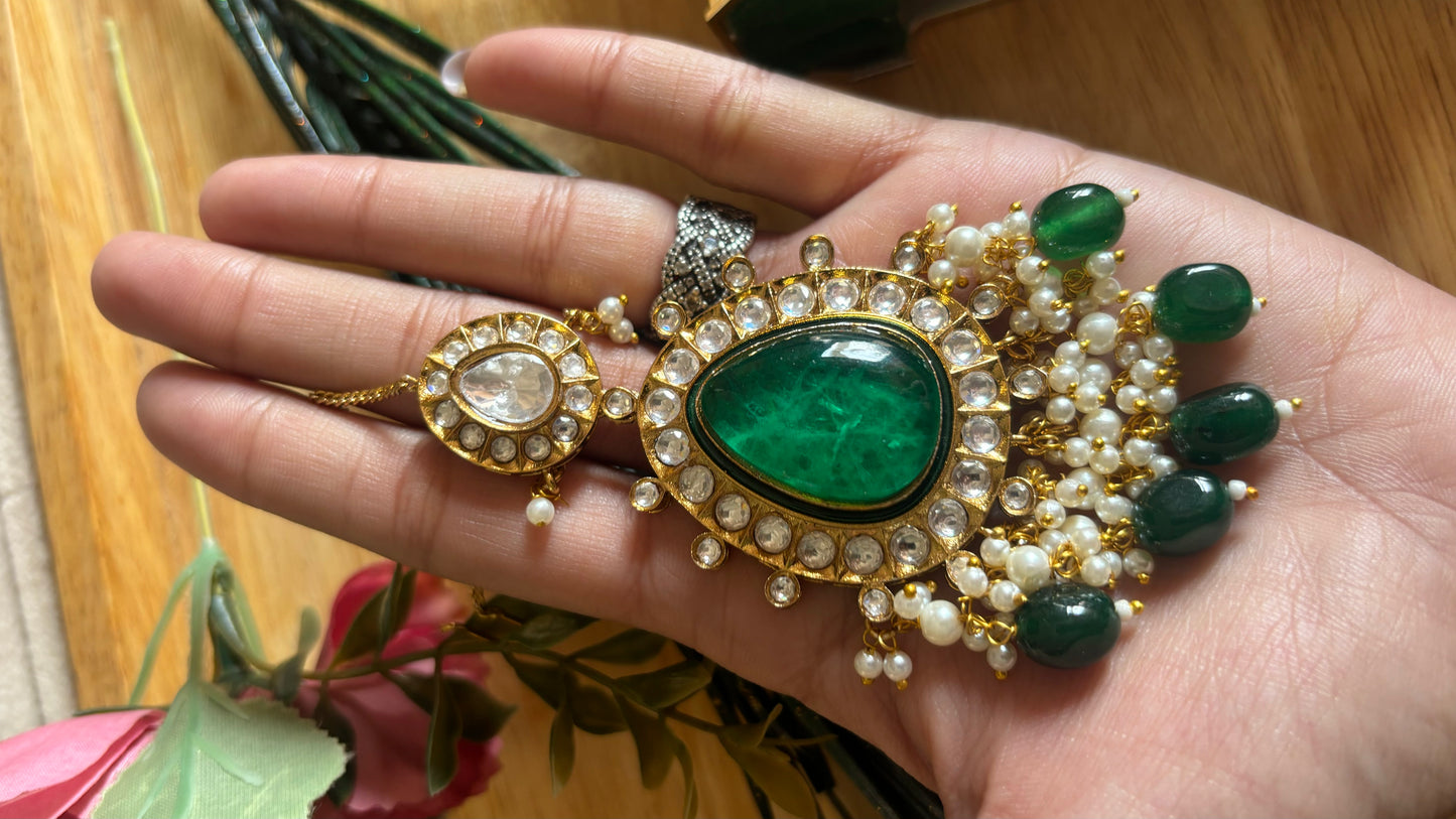 Emerald doublet polki victorian maangtika