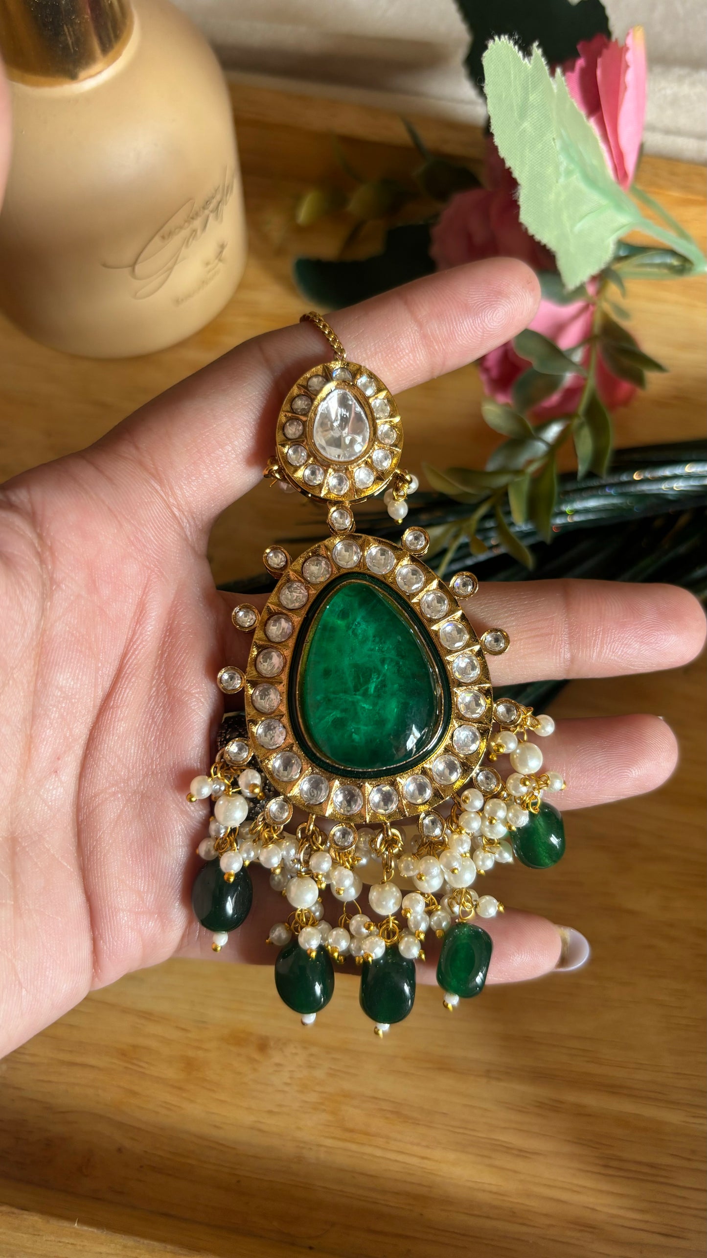 Emerald doublet polki victorian maangtika