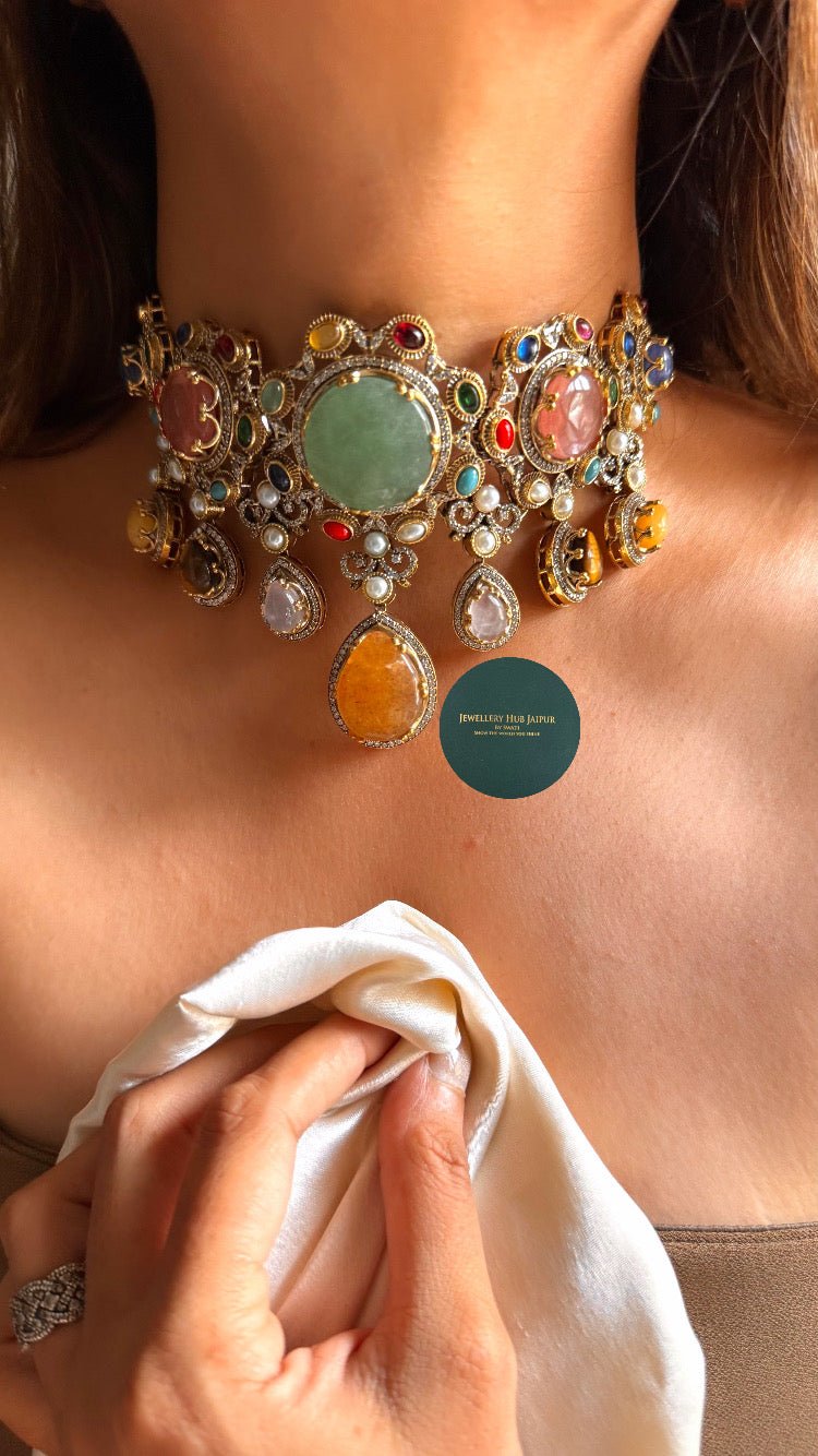 Sabyasachi inspired Navratna doublets designer choker set