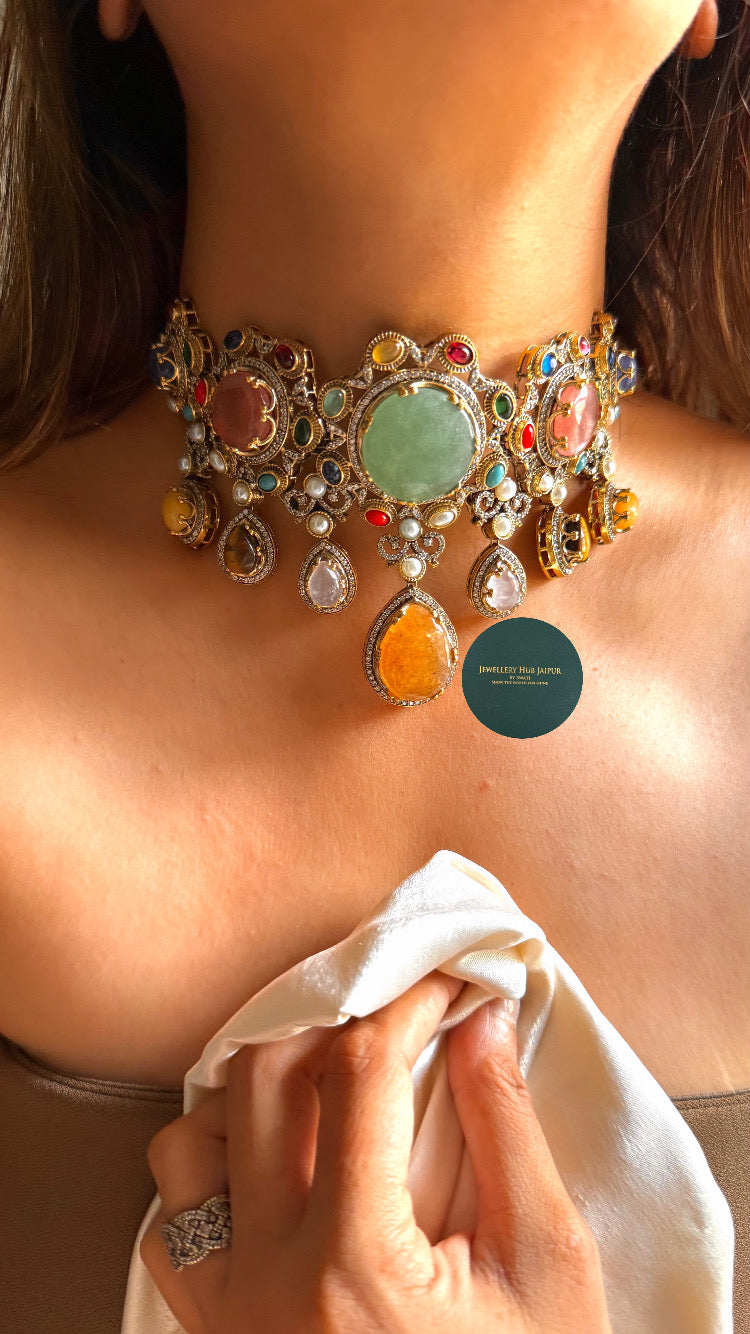 Sabyasachi inspired Navratna doublets designer choker set