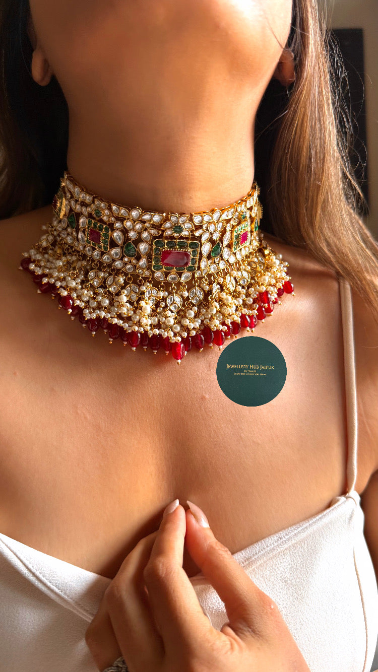 Ridhima ruby doublet & emerald Moissanite floral choker