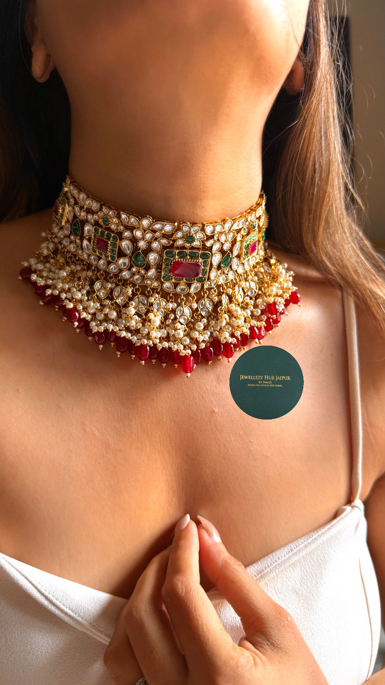Ridhima ruby doublet & emerald Moissanite floral choker