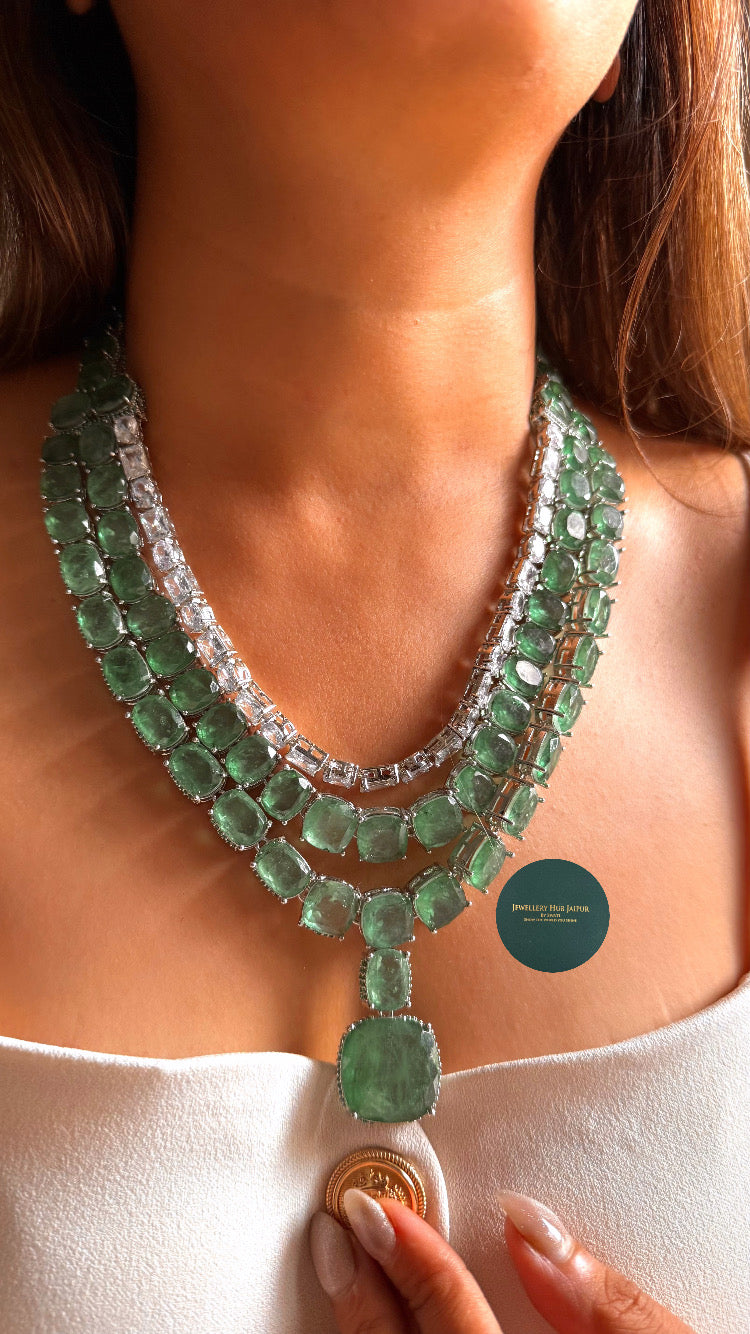 Seren sage green doublet layer designer diamond set