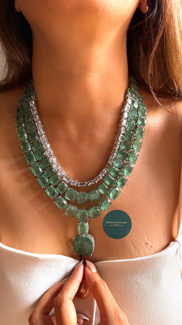 Seren sage green doublet layer designer diamond set