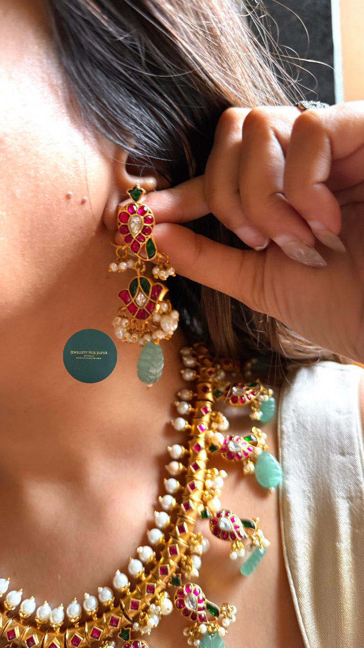 Rani pink & emerald real paachi kundan mango collar set