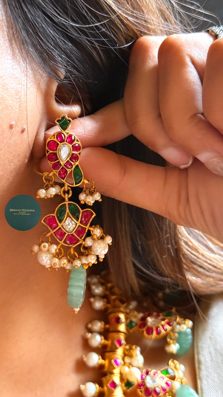 Rani pink & emerald real paachi kundan mango collar set