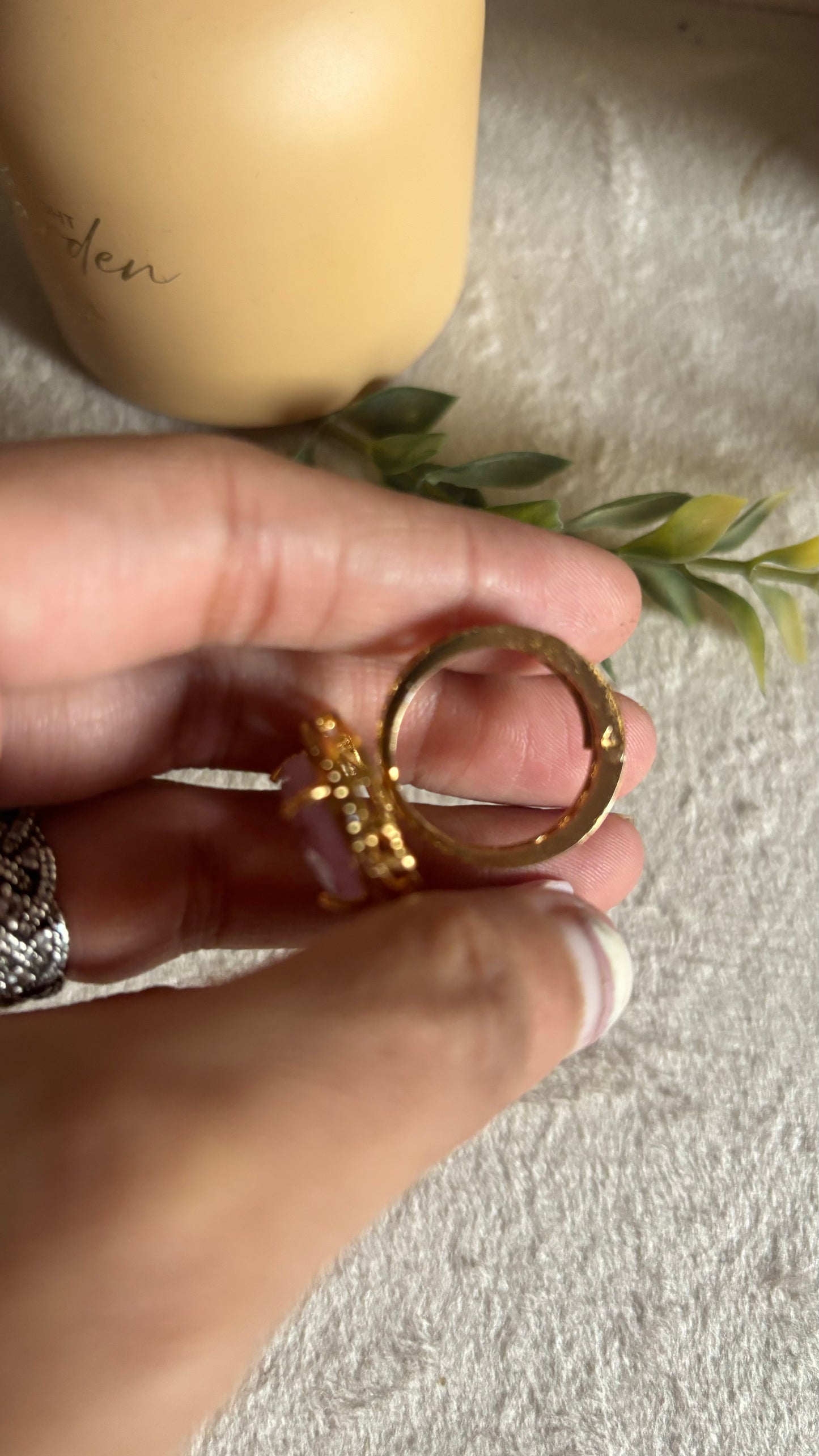 Rose quartz victorian ring