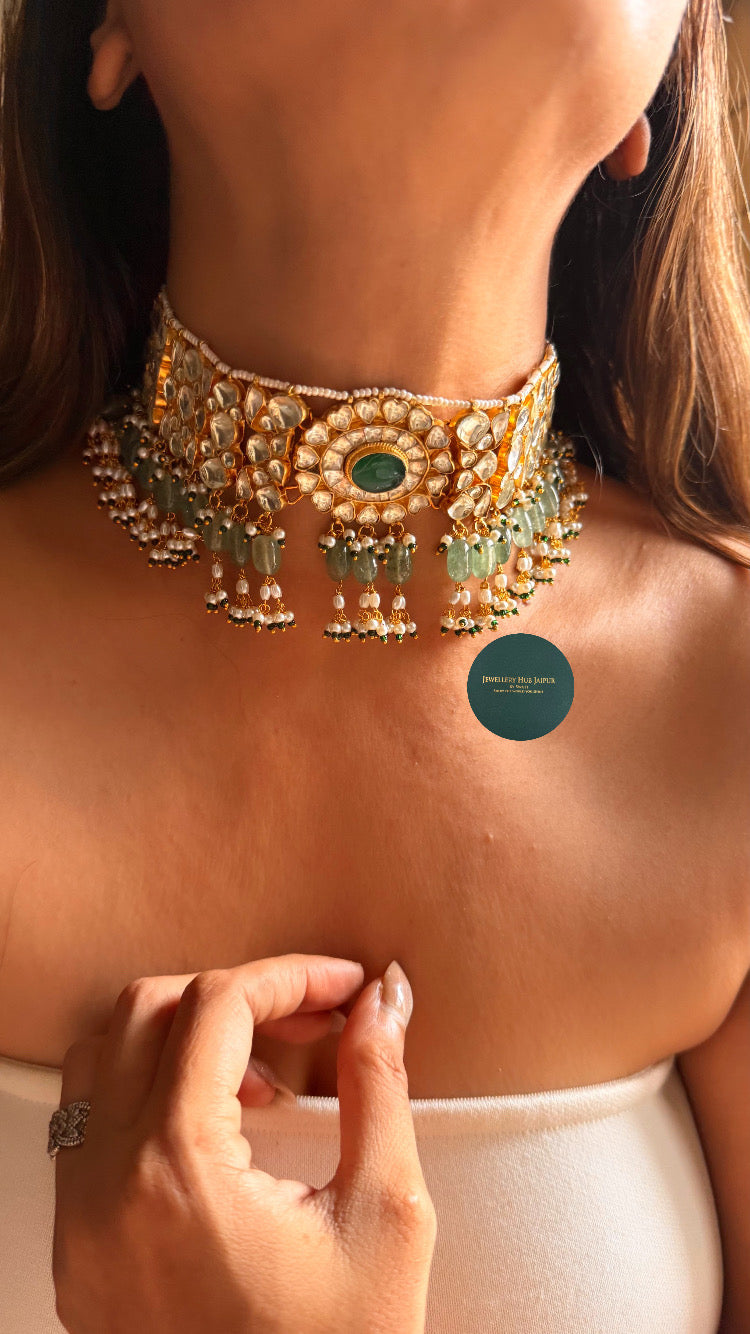 Emerald doublet moissanite floral rajwada choker set