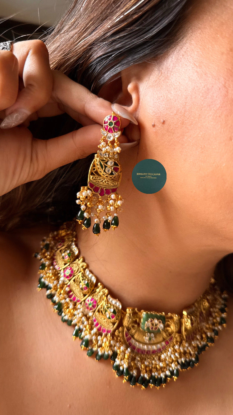 Noor-e-Meenakari Emerald inlay & rani pink katdana rajwada set
