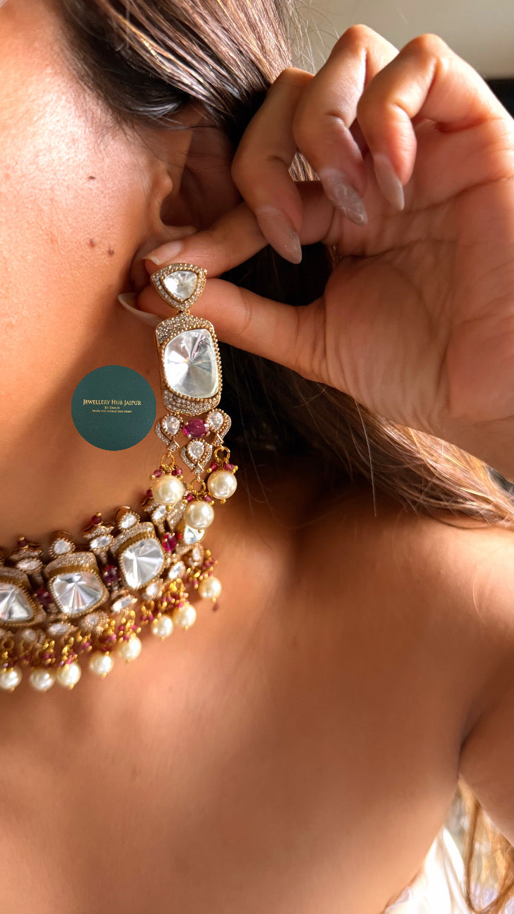 Moissanite polki & rani pink doublet choker