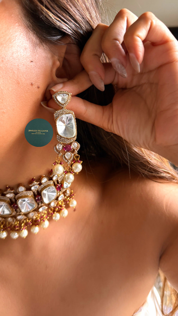 Moissanite polki & rani pink doublet choker