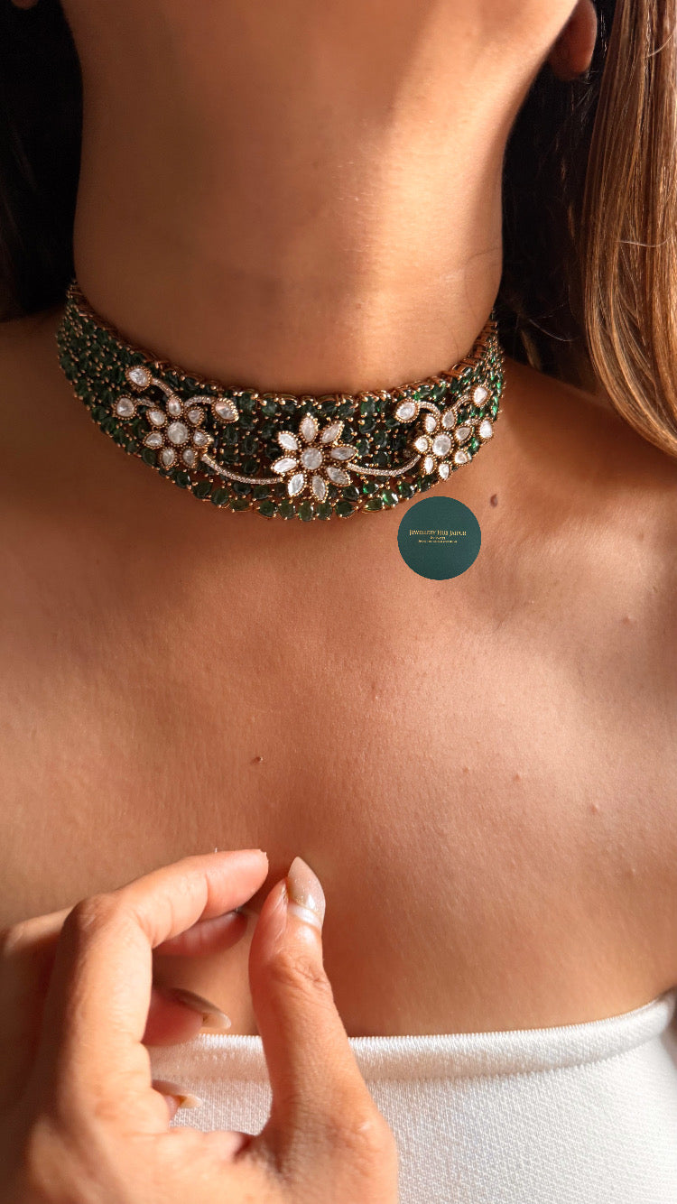 Moissanite floral & emerald choker set