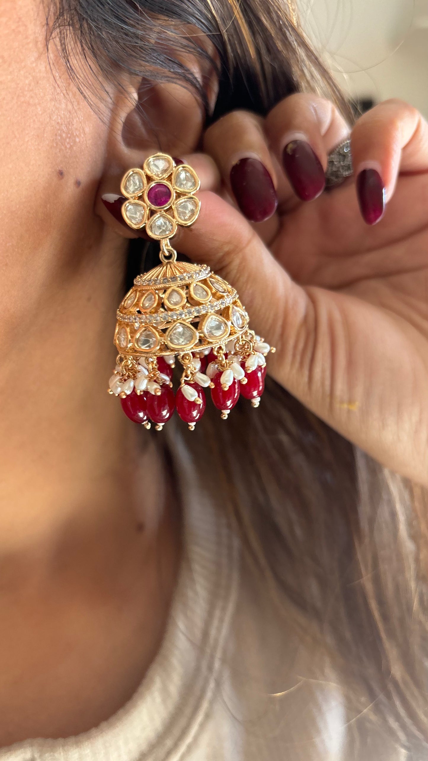 Ruby moissanite jhumka