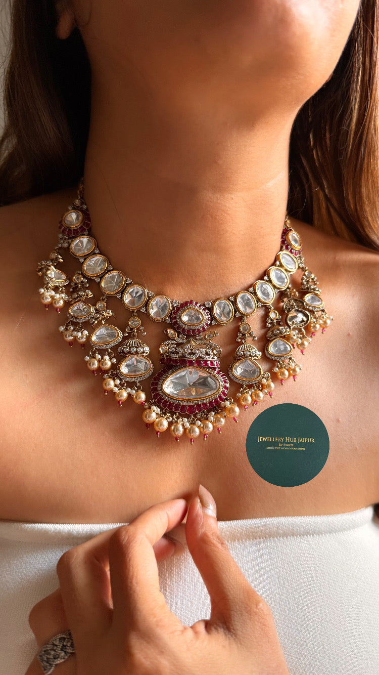 Resham ruby Moissanite polki collar set
