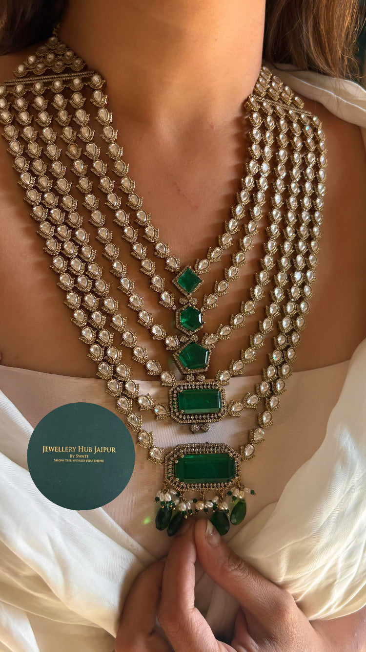 5 layered emerald maharani necklace set