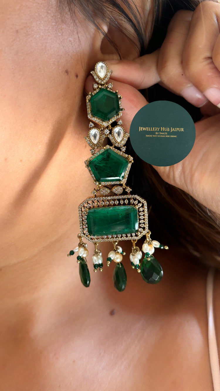 5 layered emerald maharani necklace set