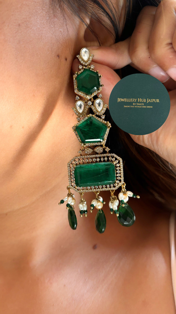 5 layered emerald maharani necklace set