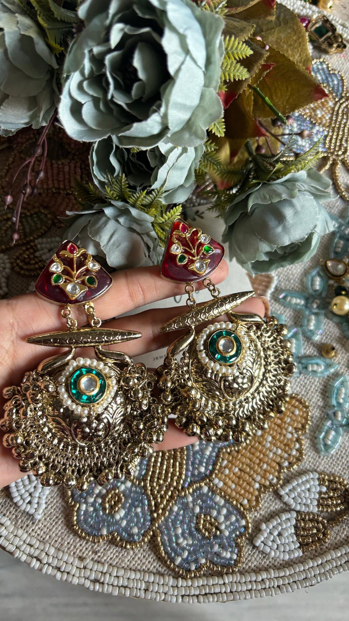 Ruby and Emerald rajwada danglers