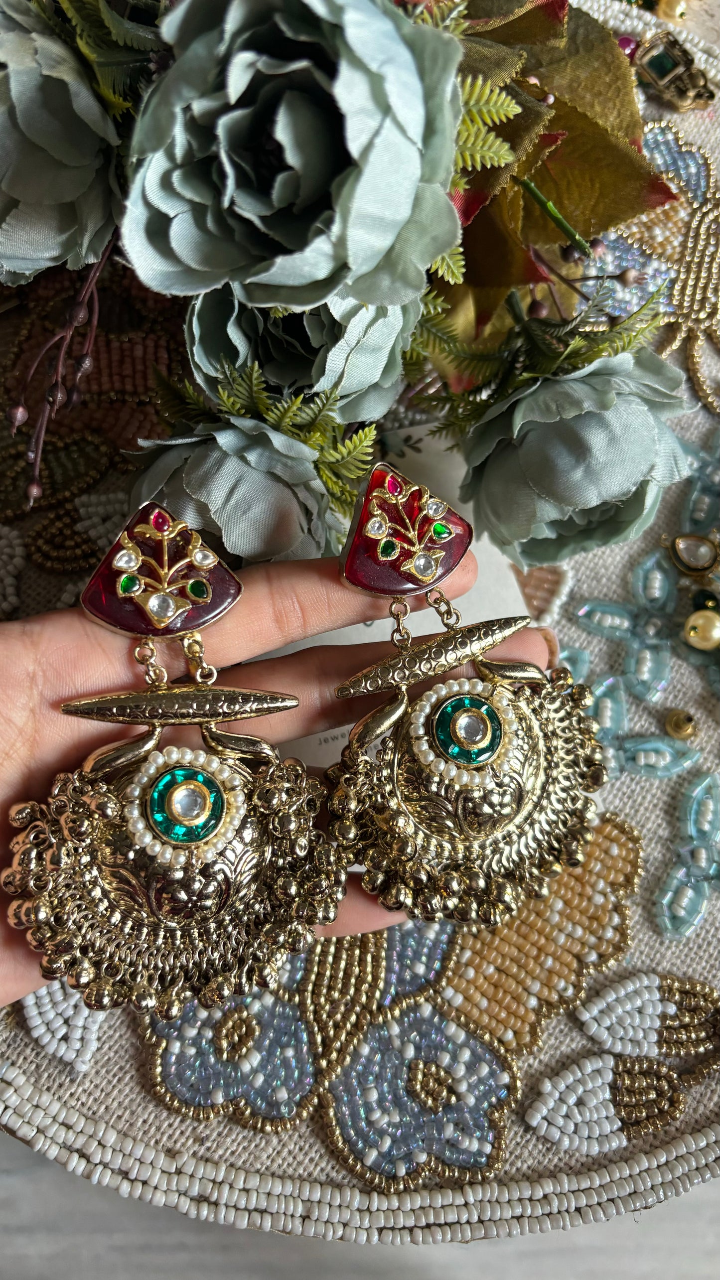 Ruby and Emerald rajwada danglers